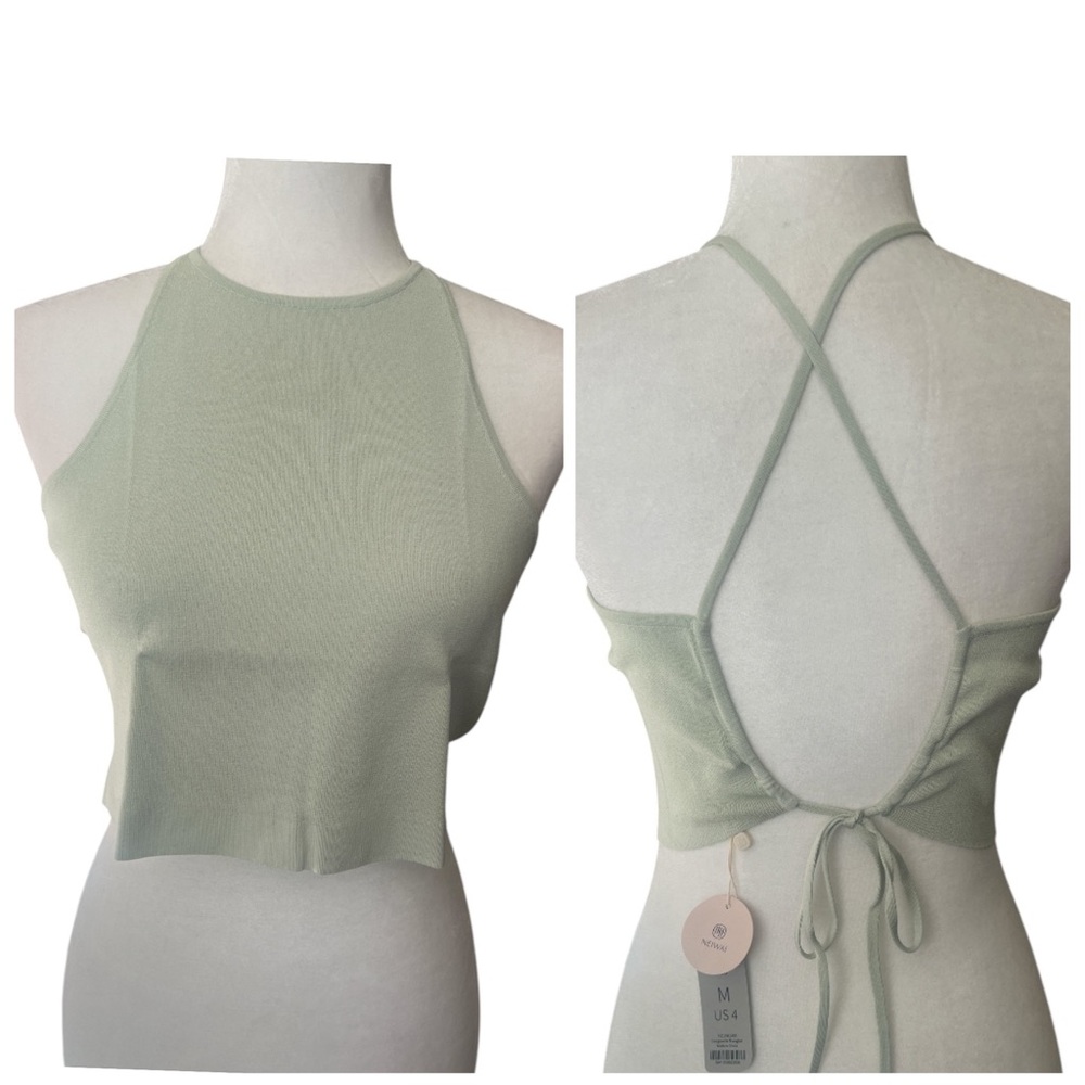 NWT Neiwai x Savislook Open Back Ribbed Knit Crop Top Light Green M $88